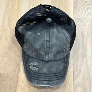 C.C Women’s Distressed Denim Trucker Hat with Ponytail Opening